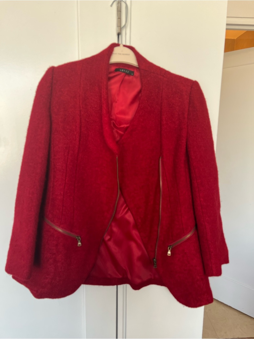 LOFT Red Wool-Blend Zip Jacket